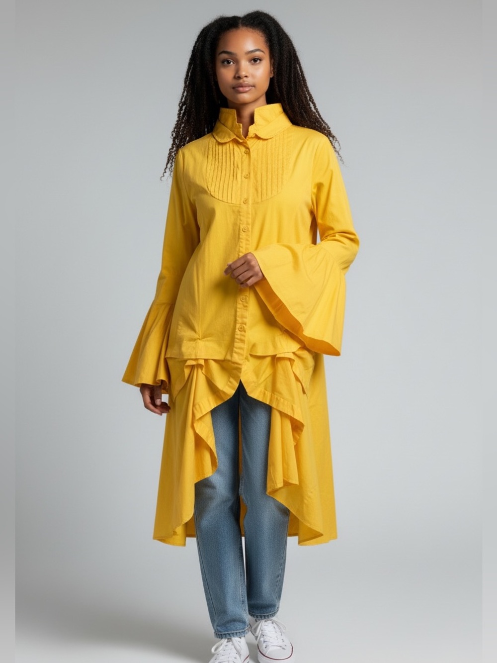 Dare2bStylish Lagenlook Yellow High Low Tunic Avant Garde Dress Overlay Sleeve L